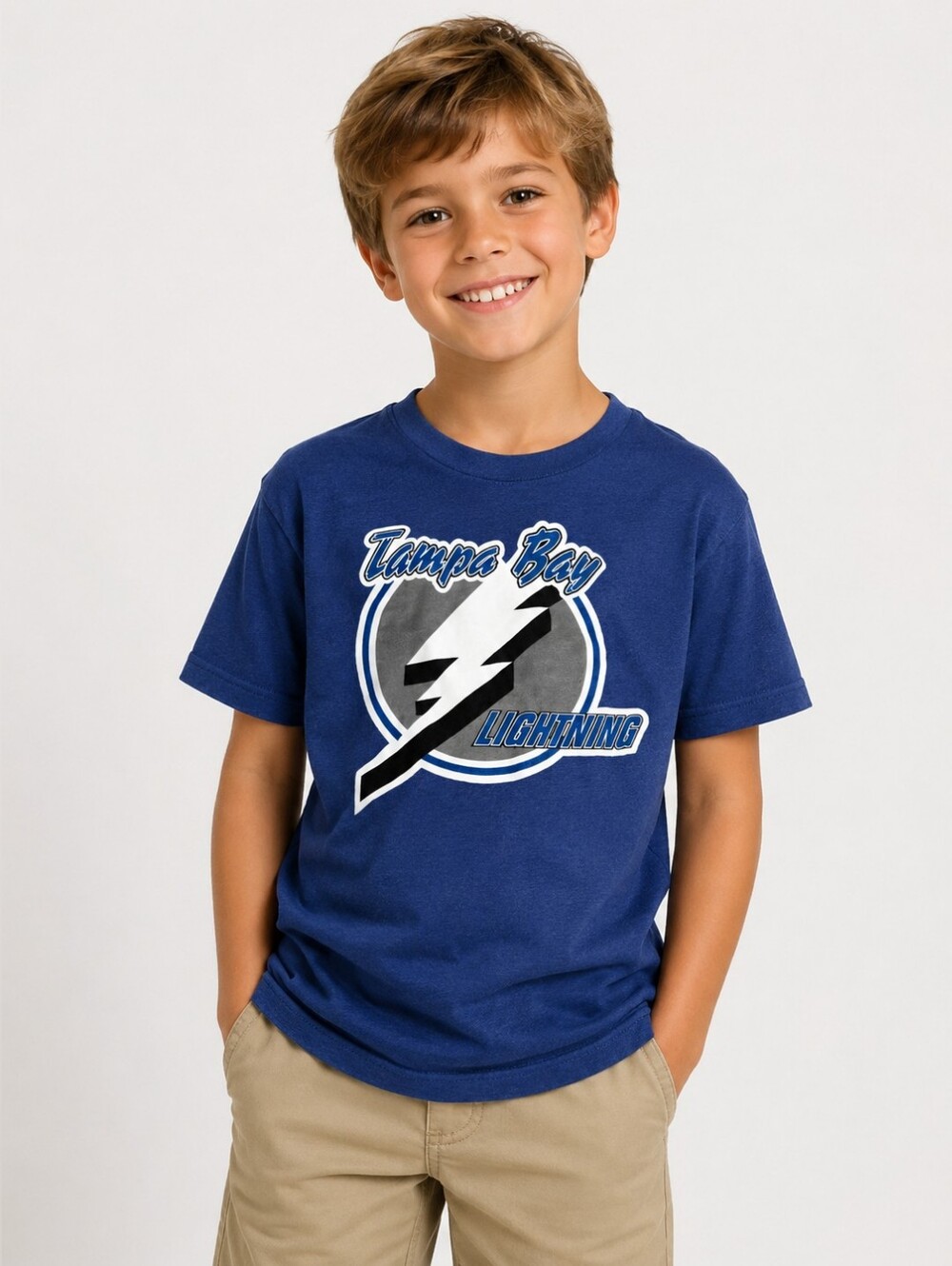 Tampa Bay Lightning Youth Small 6/7 NHL Licensed Blue Graphic T-Shirt Hockey Tee